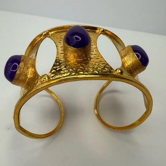 Purple Natural stone gold plated cuff - Picture 6 of 7